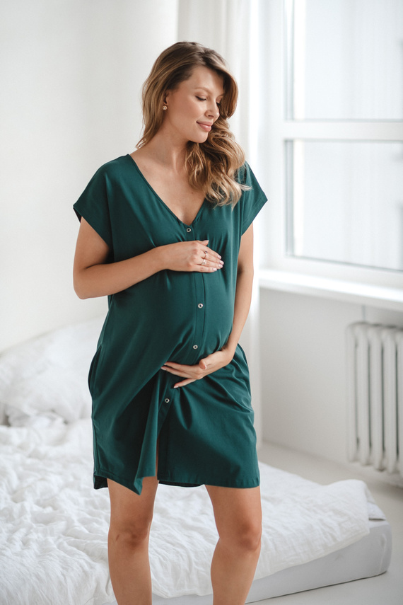 Košeľa na pôrod a dojčenie Born of Love Milk&Love na patentky green