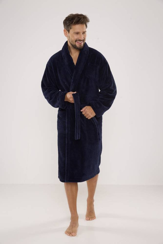 811 Pánsky plyšový župan De Lafense - tmavomodrý