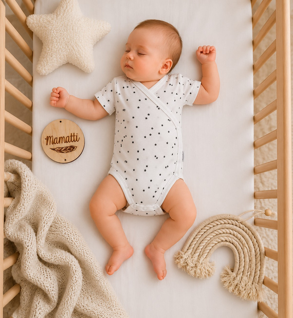 Mamatti BK16225 zavinovacie body pre bábätká s krátkym rukávom, vzor hviezdičky