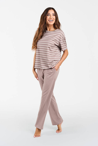 Betty Dámske pyžamo s krátkym rukávom a dlhými nohavicami Italian Fashion - cappuccino/print cappuccino