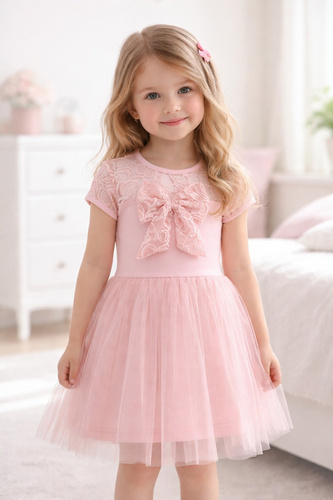 Dievčenské šaty Emilka Bambarillo čipka tyl elegantné peach