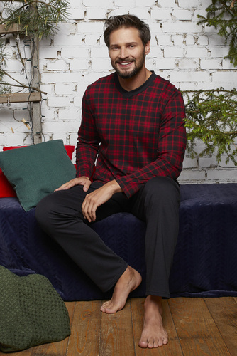 Elijah Pánske pyžamo a nohavice s dlhým rukávom Italian Fashion - potlač/čierna
