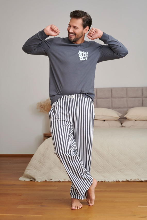 Doctor Nap 7524 Apres Sleep pánska pyžama grafitová 100 % bavlna dlhá