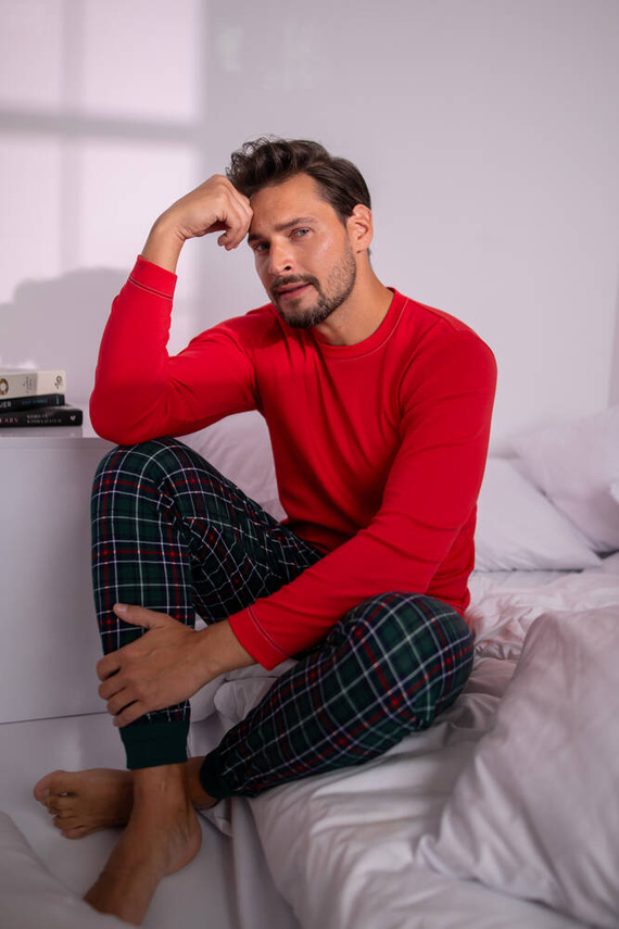 Fogo Pánske pyžamo s dlhým rukávom, dlhé nohavice Talianska móda - červená/potlač