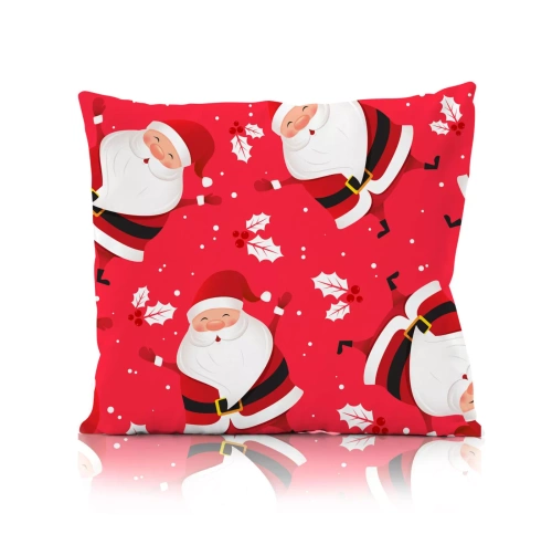 Vianočná dekoratívna obliečka na vankúš Holly Jolly Faro - mikrovlákno, červená s veselým Santa Clausom