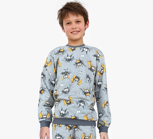 Chlapčenské pyžamo Cornette Bat 2 264/182, 263/182 sivá - bavlna, dlhý rukáv, netopierí vzor