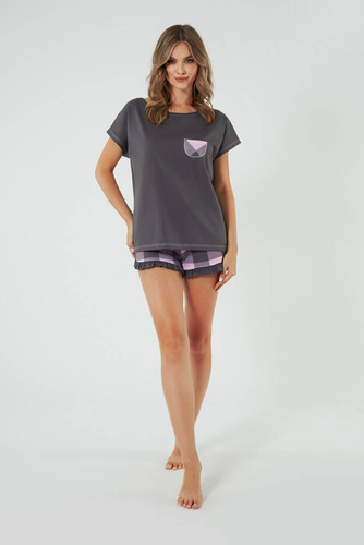 Arete Dámske pyžamo s krátkym rukávom, šortky Italian Fashion - grafit/print