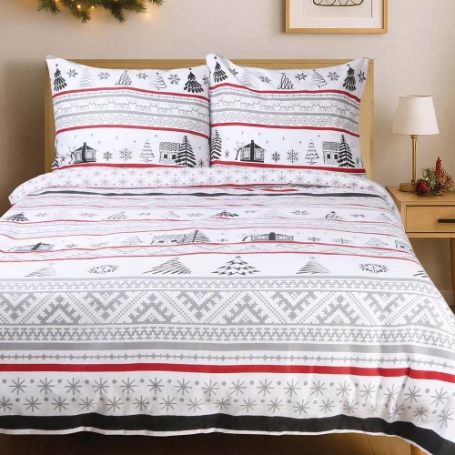 31514/1 Vianočné flanelové posteľné prádlo Flanelove Darymex sivá červená - sada 100% bavlna, teplá a mäkká