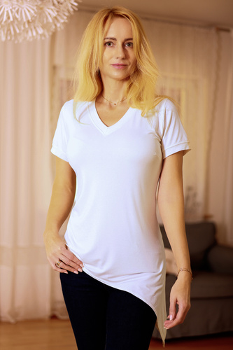 Blúzka Aria Mirale - viskóza, asymetrická, výstrih do V - ecru