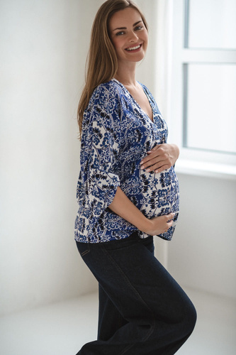 Bahama Mama Materská blúzka Milk&Love print Azul- viskóza, 3/4 rukáv, oversize