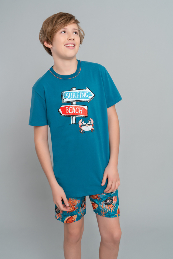 Chlapčenské pyžamo Krab s krátkym rukávom, nohavice Italian Fashion - more/print