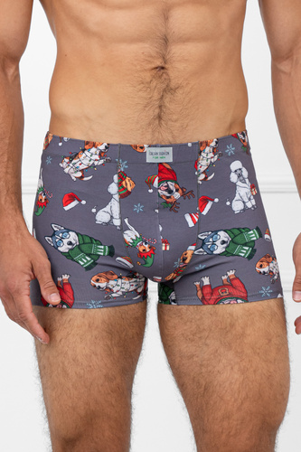 Husky Pánske boxerky Italian Fashion šedé - bavlna, elastan, vianočný vzor