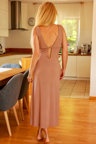 Senai Šaty Mirale - Dlhé viskózové šaty s výstrihom do V vpredu a vzadu | Poľská výroba - latte