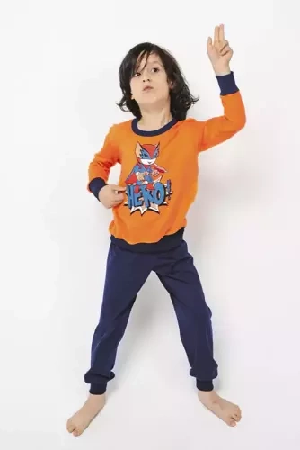 Remek Chlapčenské pyžamo s dlhým rukávom a dlhými nohavicami Italian Fashion - oranžové