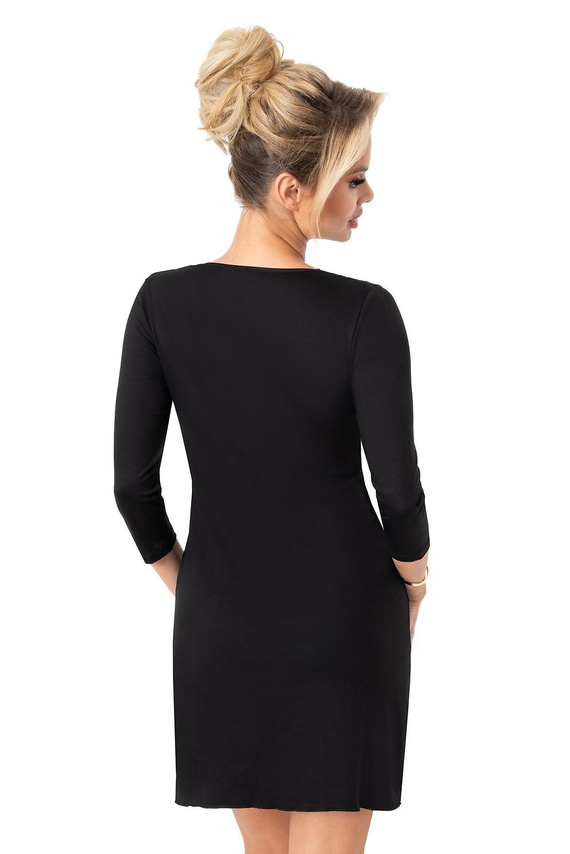 Nočná košeľa Donna Margo čierna - viskóza, čipka, 3/4 rukáv, dĺžka pred kolená