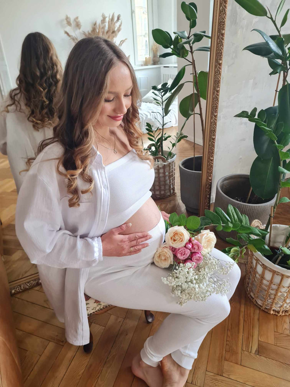 3411C/E Rebrované tehotenské legíny s vysokým pásom - pohodlie a štýl v jednom - ecru