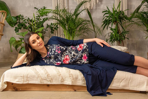 676 Dámske pyžamo s podrážkou Forex - tmavomodré