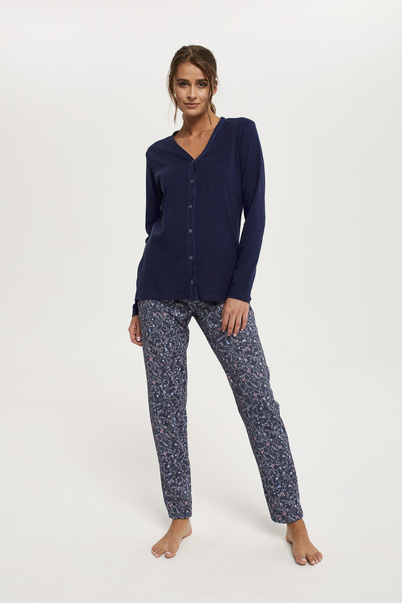 Sajna Dámske pyžamo s dlhým rukávom a dlhými nohavicami Italian Fashion - námornícka modrá/potlač