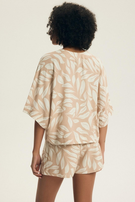 Dámske pyžamo Henderson Dextra 43688 broskyňová viskóza, zapínanie na zips, 3/4, kvetinová potlač