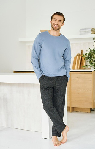 3474 Lorenzo Taro pánske pyžamo modré - bavlna, dlhé nohavice, vrecká