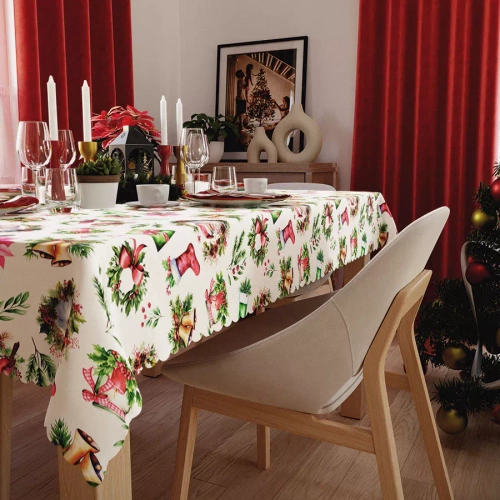 C03 Vianočný obrus červený Markizeta - vodeodolný, elegantný, lesklá výroba
