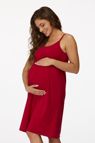 nie. 26 Tehotenská nočná košeľa Senizo bordová 100% bavlna, dojčiaci zips, ramienka