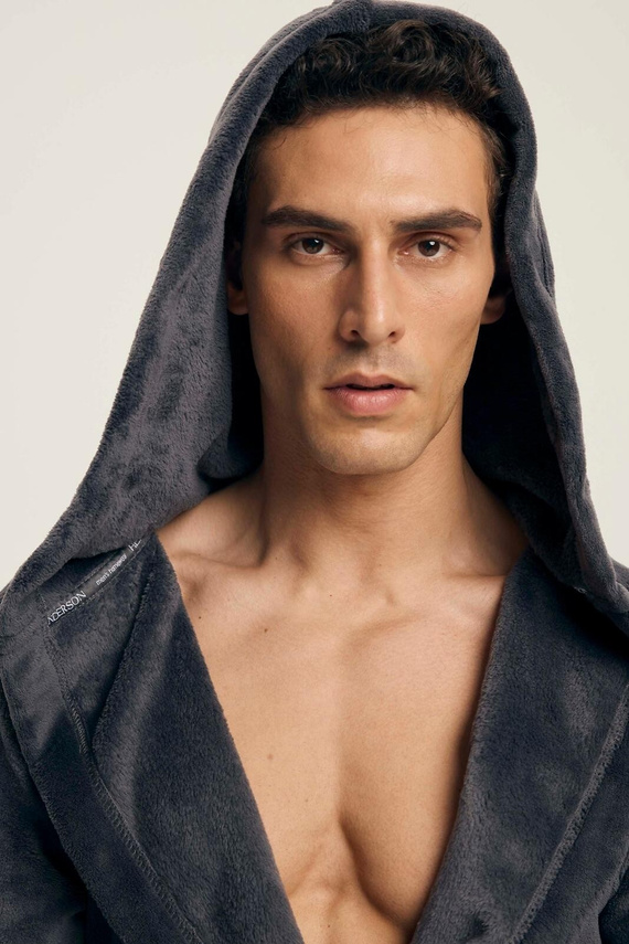 Pánsky župan Henderson 43447 Vocal grey - kapucňa, teplý úplet, pohodlie a elegancia