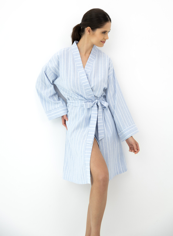 Asteria Sensis bavlnený župan kimono modrý s pruhmi