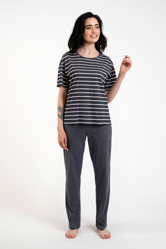 Betty Dámske pyžamo s krátkym rukávom a dlhými nohavicami Italian Fashion - grafitová/grafitová potlač