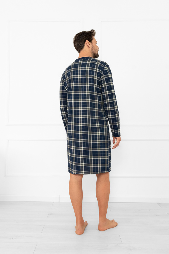 Pánska nočná košeľa Andreas - bavlna, dlhý rukáv, kockovaná Talianska móda