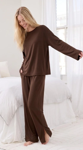 Dámska pyžama Luna 1312 100% bavlna oversize široké nohavice homewear - hnedá