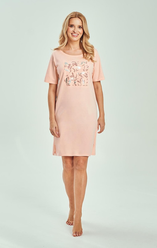 Dámska nočná košeľa 3554 Valentina Taro apricot - 100% bavlna, potlač, krátky rukáv, pohodlná a priedušná