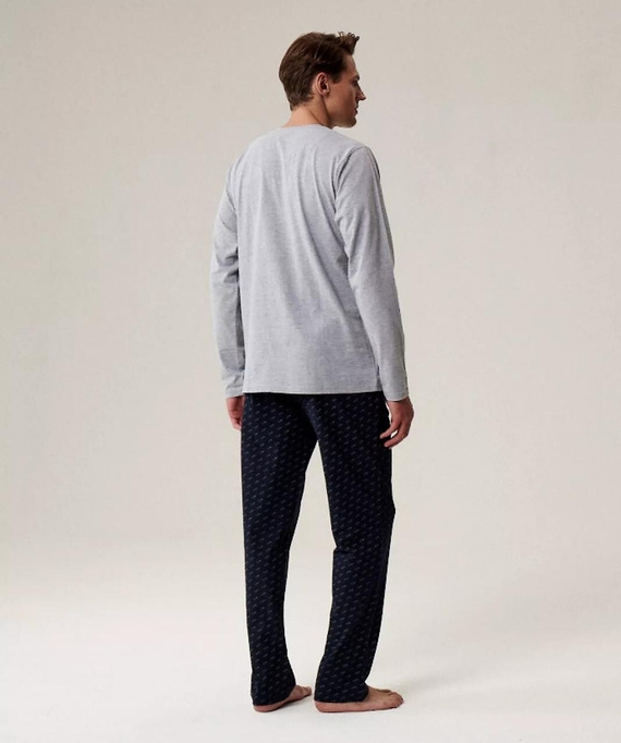 Pánske pyžamo NMP-390 Atlantic grey navy blue - bavlnené, s dlhým rukávom, pohodlné a teplé na chladnejšie noci