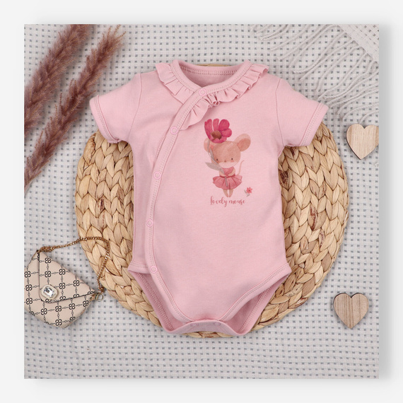Detské body Nini Little Mouse organická bavlna zavinovacie krátky rukáv