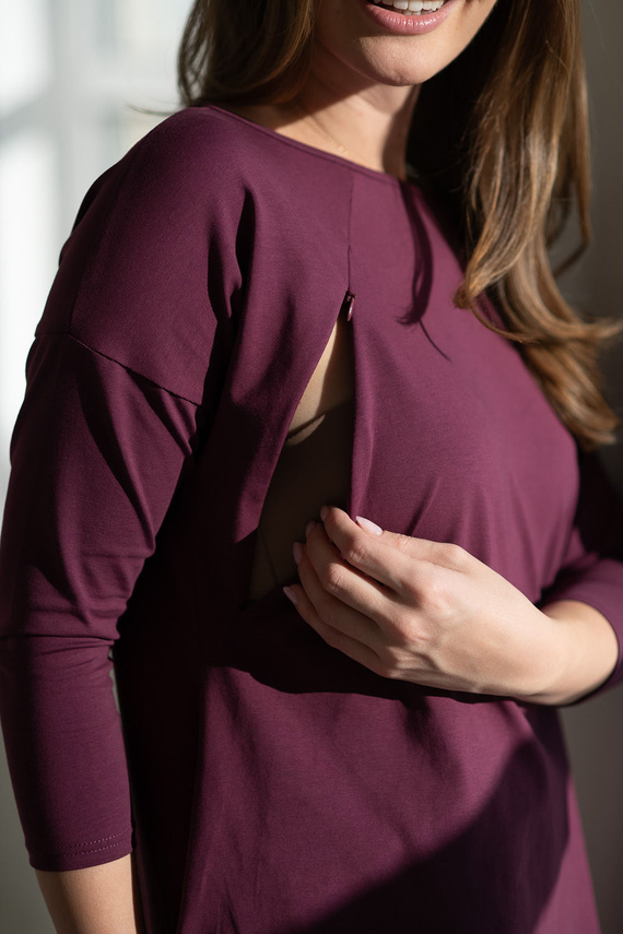 Mama Tehotenská a dojčiaca tunika Mauve Wine Milk&Love - oversize blúzka so skrytými zipsami, bavlna Oeko-Tex