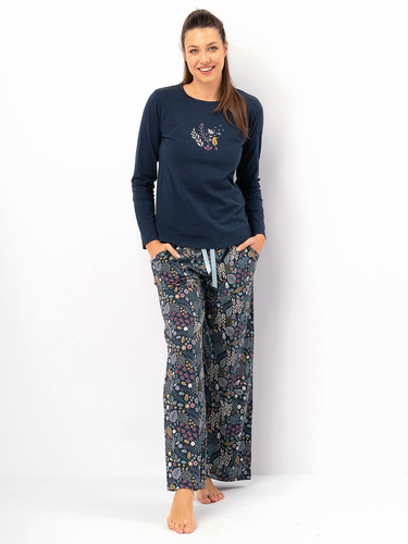 Dámske pyžamo Key LNS 571 dark sea - bavlna, dlhý rukáv, elegantné