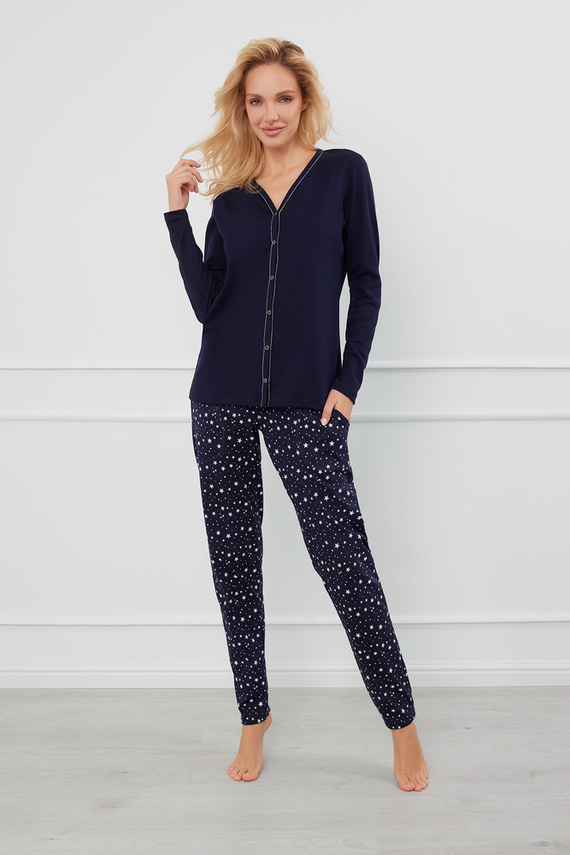 Libra Dámske pyžamo s dlhým rukávom a nohavicami Italian Fashion - námornícka modrá/potlač