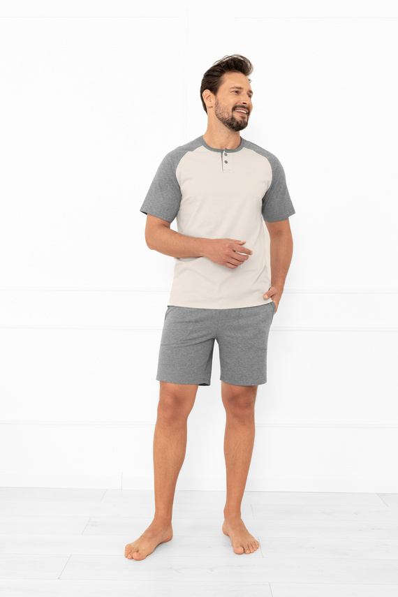 Alexander Italian Fashion pánske pyžamo béžovej farby - krátke rukávy a krátke nohavice, 100% bavlna