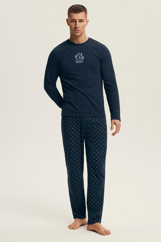 Henderson Core 43478 Modré pánske pyžamo Lush - bavlna, dlhý rukáv, elegantné balenie