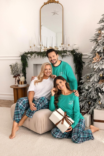 Dámske pyžamo Regina 743 zelené - bavlna, dĺžka. rukávy, potlač, kockované nohavice