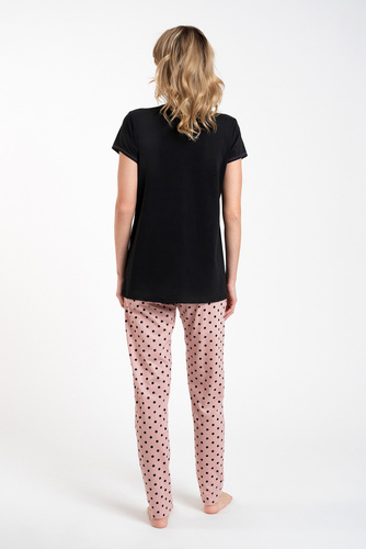 Buscato Dámske pyžamo s krátkym rukávom, dlhé nohavice Talianska móda čierna/potlač