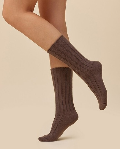 Dámske ponožky Gabriella SW/069 cacao - merino vlna, rebrované, s netlakovým pásom