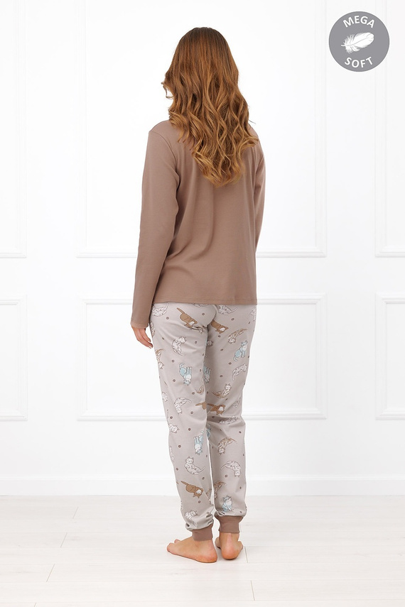 Italian Fashion Filomena dámska pyžama Mega Soft dlhá s motívom mačiek a vreckami