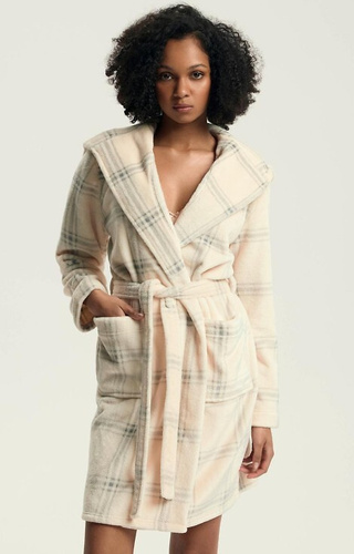 43596 Danna dámsky župan Henderson biely - s kapucňou, károvaný