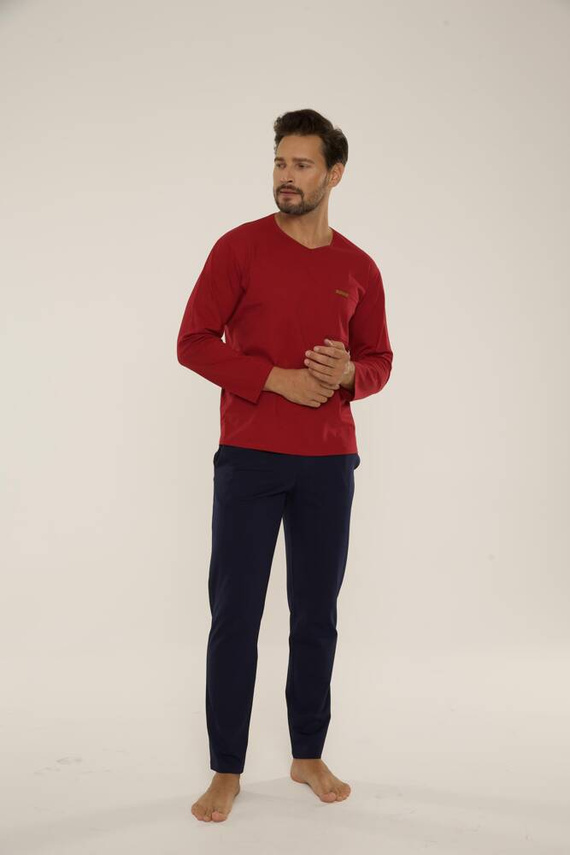 683 Kevin Forex Pánske pyžamo - bordová - tmavomodrá