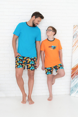 Comics Chlapčenské pyžamo s krátkym rukávom, nohavice Italian Fashion - oranžová/potlač