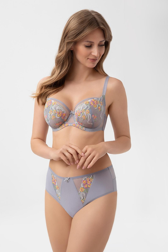 Gorsenia B015 Flora Dámske brazílske nohavičky Stredný pás Výšivka Tyl Sivé