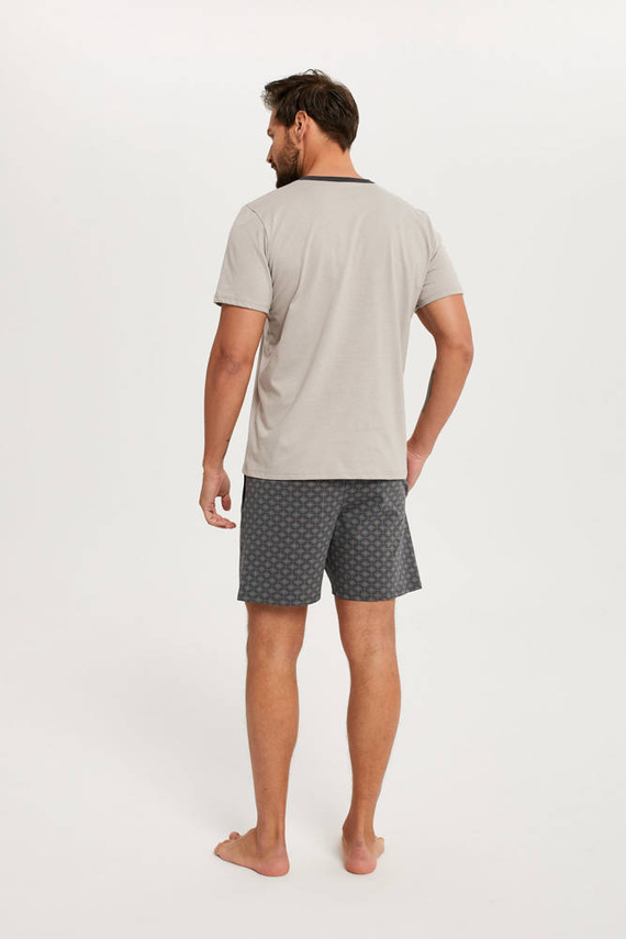 Abel Pánske pyžamo s krátkym rukávom, šortky Talianska móda - béžová/potlač