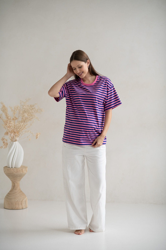 Mamahood Milk&Love ružovo-modré pruhované tričko pre tehotné a dojčiace ženy - pohodlné a štýlové