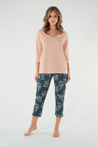 Julietta Dámske pyžamo 3/4 rukávy, 7/8 nohavice Talianska móda - lososová/potlač